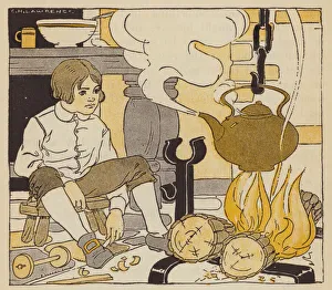 Particle Physics Gallery: James Watt watching his grandmothers tea kettle boil (colour litho)
