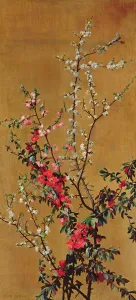 Japanese Cherry Tree and Hawthorn Branches (oil on canvas) (see 215286 for pair) Japanese Cherry Tree and Hawthorn Branches (oil on canvas) (see 215286 for pair)