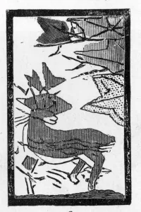 Japanese playing card with picture of a deer resting under an oak tree Japanese playing card with picture of a deer resting under an oak tree