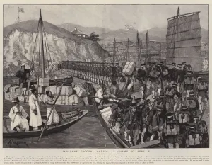 Troopships Gallery: Japanese Troops landing at Chemulpo, 9 September (engraving)