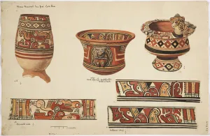 Three jars and three designs from Nicoya, Costa Rica (w/c) Three jars and three designs from Nicoya, Costa Rica (w/c)