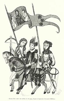 Jeanne d'Arc entre son archer et son page, d'apres la tapisserie du musee d'Orleans (engraving)