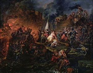 Jeanne Hachette defending Beauvais in 1472 or the siege of Beauvais, 1799 (oil on canvas)