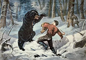 Jedediah Smith (1799-1831) being attacked by a Grizzly bear, c.1861 (colour litho) Jedediah Smith (1799-1831) being attacked by a Grizzly bear, c.1861 (colour litho)