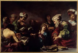 Jesus among the doctors. Painting by Claude Vignon (1593-1670), 1623. Oil on canvas Jesus among the doctors. Painting by Claude Vignon (1593-1670), 1623. Oil on canvas