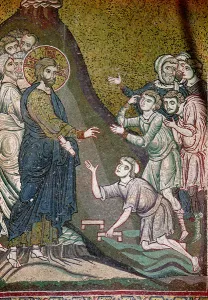 Jesus Healing the Crippled and the Blind (mosaic) Jesus Healing the Crippled and the Blind (mosaic)