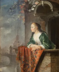 Jeune femme sur un balcon - Young woman on a balcony - Gerard (Gerrit) Dou (1613-1675) Jeune femme sur un balcon - Young woman on a balcony - Gerard (Gerrit) Dou (1613-1675)