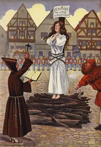 Joan Of Arc about to be burned at the stake (colour litho) Joan Of Arc about to be burned at the stake (colour litho)