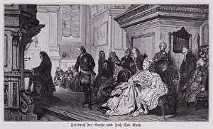 Johann Sebastian Bach playing for Frederick the Great, King of Prussia (engraving) Johann Sebastian Bach playing for Frederick the Great, King of Prussia (engraving)