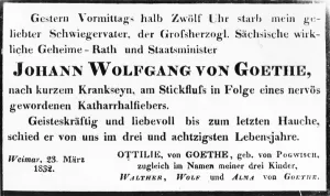 Johann Wolfgang von Goethes Death Notice, 1832 (print) Johann Wolfgang von Goethes Death Notice, 1832 (print)
