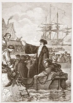 John Alasco and his congregation leaving England, illustration from ' John Alasco and his congregation leaving England, illustration from '