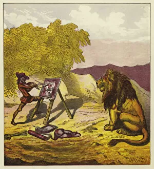John Bold painting the lion (colour litho)