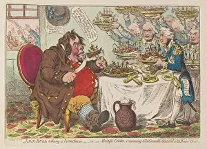 Feast Collection: John Bull taking Luncheon or British Cooks cramming Old Grumble Gizzard with Bonne Chere