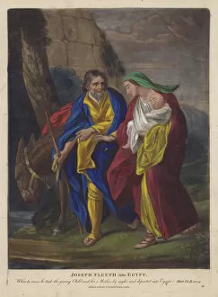 Joseph fleeing into Egypt (colour litho)