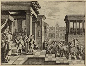 Joseph made Vizier of Egypt after interpreting Pharaoh's dream (engraving) Joseph made Vizier of Egypt after interpreting Pharaoh's dream (engraving)