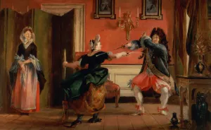 Jourdain Fences his Maid, Nicole with his Wife Looking Jourdain Fences his Maid, Nicole with his Wife Looking