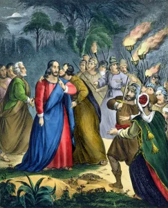 Judas Betrays his Master, from a bible printed by Edward Gover, 1870's (litho) Judas Betrays his Master, from a bible printed by Edward Gover, 1870's (litho)