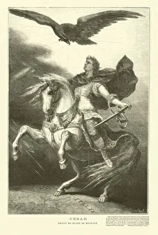 Julius Caesar on horseback with an imperial eagle above him (engraving) Julius Caesar on horseback with an imperial eagle above him (engraving)