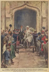 Clapping Gallery: The jump... in marriage, a curious custom in the village of Alnmouth, England (colour litho)