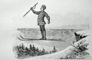 Skier Gallery: Jump with snowshoes, ski, Norway, 1885, digitally restored reproduction of an original