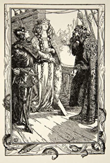 King Anguish gives Isolt to Sir Tristram, illustration from '