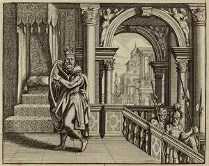 King David playing the harp (engraving)