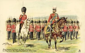 King George V as Prince of Wales leading his regiment, the Royal Fusiliers, at Aldershot (colour litho) King George V as Prince of Wales leading his regiment, the Royal Fusiliers, at Aldershot (colour litho)