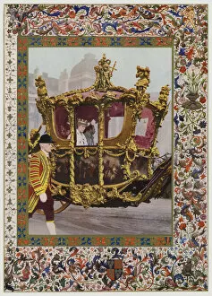 Silver Jubilee Gallery: King George V and Queen Mary riding in the State Coach (colour litho)