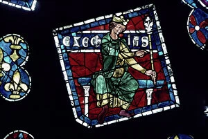 Images Dated 21st August 2006: King Hezekiah, detail from the north rose window, c.1223 (stained glass)