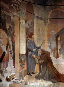 King Louis IX (Saint Louis) (1214-1270) presents the Charter of Foundation of the College King Louis IX (Saint Louis) (1214-1270) presents the Charter of Foundation of the College