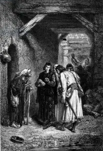 King Louis IX or Saint Louis (1214 - 1270) examines the bread of poor people King Louis IX or Saint Louis (1214 - 1270) examines the bread of poor people