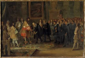 King Louis XIV receives Swiss ambassadors at the Louvre 11/11/1663 Painting by Adam Van King Louis XIV receives Swiss ambassadors at the Louvre 11/11/1663 Painting by Adam Van