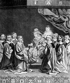 Coat Of Arm Gallery: King Louis XIV receiving the Prevot des Marchands and the Echevins of Paris, 1643 (engraving)