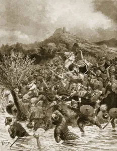 King Penda slain at Winwaedfield, 655, illustration from Hutchinson' King Penda slain at Winwaedfield, 655, illustration from Hutchinson'