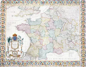 The Kingdom of France divided into local governments, 1751 (hand-coloured engraving) The Kingdom of France divided into local governments, 1751 (hand-coloured engraving)