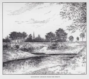 Brent Gallery: Kingsbury Church from the Brent (litho)