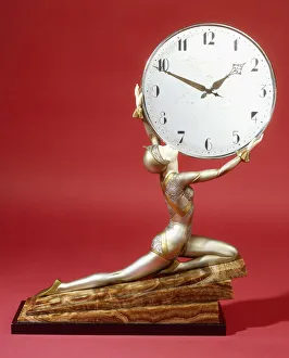 Kneeling Girl with a Clock (bronze & ivory, chromed metal clock Kneeling Girl with a Clock (bronze & ivory, chromed metal clock