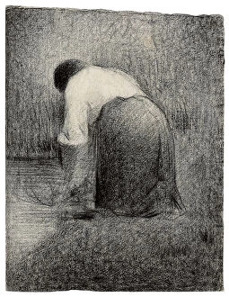 Kneeling Woman; Femme agenouillee, c.1881 (black crayon on paper)