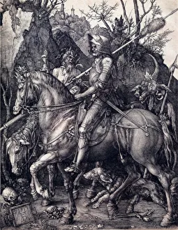 The Knight, Death and the Devil Engraving by Albrecht Durer (1471-1528) 1513 Sun The Knight, Death and the Devil Engraving by Albrecht Durer (1471-1528) 1513 Sun