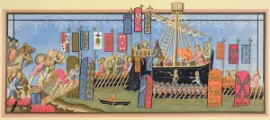 Knights of the Holy Ghost embarking for the Crusades, c.1880 (colour litho) Knights of the Holy Ghost embarking for the Crusades, c.1880 (colour litho)
