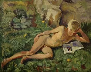 Reclining Gallery: Knut in the grass (oil on canvas)