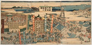Kokugikan dans l'est de Edo (Tokyo). Estampe de Utagawa Kunisato (mort en 1858), 1853 - Kokugikan in East Edo