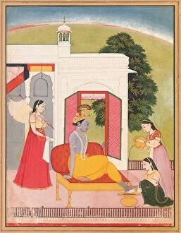 Krishna's feet washed by maids, Punjab Hills, Basohli, c