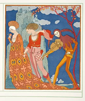 True Love Gallery: L Amour, le Desir, at la Mort, from Personages de Comedie, pub. 1922 (pochoir print)
