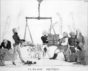 La Balance Poltique, formerly attributed to Eugene Delacroix, 1815 (engraving) La Balance Poltique, formerly attributed to Eugene Delacroix, 1815 (engraving)