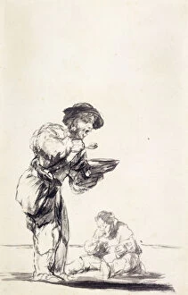 La Bouillie': Beggars Eating Mash, (black lead, brush and gray wash)