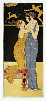 Bilitis Gallery: La Desir, illustration from Les Chansons de Bilitis, by Pierre Louys, pub. 1922 (pochoir print)
