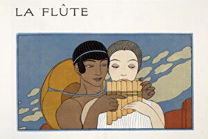 Bilitis Gallery: La Flute, illustration from Les Chansons de Bilitis, by Pierre Louys, pub. 1922 (pochoir print)