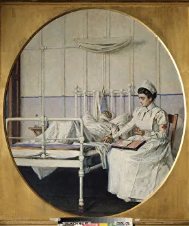 La lettre a ete interrompue (The Letter has been Interrupted) - Une infirmiere americaine assise pres du lit d' La lettre a ete interrompue (The Letter has been Interrupted) - Une infirmiere americaine assise pres du lit d'