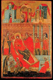 La naissance de la Vierge - Icone produit par un atelier de Macedoine, 17eme siecle - The Birth of the Virgin - Tempera La naissance de la Vierge - Icone produit par un atelier de Macedoine, 17eme siecle - The Birth of the Virgin - Tempera